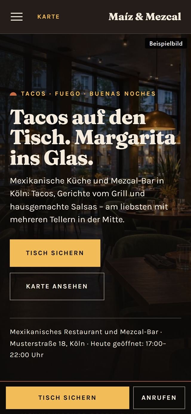 Dieselbe Beispiel-Website in der mobilen Ansicht